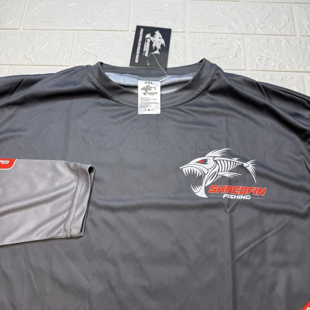 Shredfin Fishing Shirt Mens 2XL Grey Long Sleeve Performance Crew Neck NWT